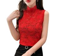 Women Sleeveless Mock Turtleneck Top Sleeveless Slim High Turtleneck Top Fitted for Tank Top Slim Fit Tunic Lace with Bottom Formation T Women's Lace Tank Tops Women Ladies Ladies, red, Average code