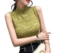Women Sleeveless Mock Turtleneck Top Sleeveless Slim High Turtleneck Top Fitted for Tank Top Slim Fit Tunic Lace with Bottom Formation T Women's Lace Tank Tops Women Ladies Ladies, Green, Average code