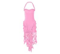 Women Sleeveless Ruched Double High Split Gown Sexy Strapless Ruffle Dress Jellyfish Lace Irregular Bodycon Frock (Pink 3,XL)