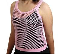 Women Sleeveless String Vest Ladies MESH Fishnet Gym T-Shirt Cropped Tank Tops[Pink,L]