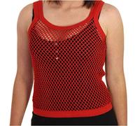 Women Sleeveless String Vest Ladies MESH Fishnet Gym T-Shirt Cropped Tank Tops[Red,L]