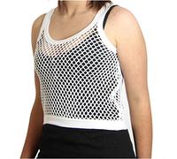 Women Sleeveless String Vest Ladies MESH Fishnet Gym T-Shirt Cropped Tank Tops[White,L]