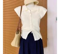 Women Sleeveless Tank Top, Cotton Spandex Blend Knitted Tank Top Sleeveless Camisole Basic Single Breasted Vest For Women(Average Size Apricot)