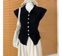 Women Sleeveless Tank Top, Cotton Spandex Blend Knitted Tank Top Sleeveless Camisole Basic Single Breasted Vest For Women(Average Size Black)