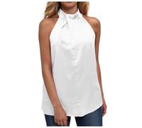 Women Sleeveless Vest Top Satin Silk Business Vest Women Tank Top Sleek Satin Finish Top Commute in Colors Off The Shoulder Personalised Vest (White, L)
