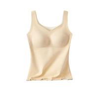Women Sleeveless Winter Thermal - Ladies Thermal Camisole Top Seamless Comfortable Vest Solid Color Thermal Base Layer Tee Thicken Autumn&Winter Camisole Vest Soft Breathable Tank Tops Beige