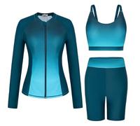 Women Slim Fit Three Piece Set Rashguards for Snorkeling Diving Boarding 50s Elegant Sexy Tankini Sets Blue Black XXL