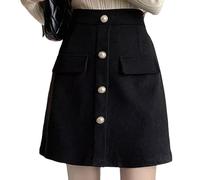 Women Slimming Short Skirts Corduroy Elastic High Waist Wrap Skirt with Button and Pockets Decor Tummy Control Bodycon A-Line Miniskirt for Autumn Winter Black XL