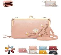 Women Sling Cross-Body Wallet with Mobile Cell Phone Holder, Embroidery Phone Wallet Crossbody, for Travel & Daily Essentials (pink)