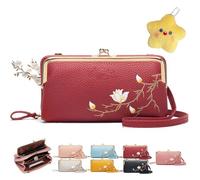 Women Sling Cross-Body Wallet with Mobile Cell Phone Holder, Embroidery Phone Wallet Crossbody for Urban Commuting Women, Red, A, Crossbody Small Square Bag