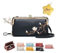 Women Sling Cross-Body Wallet with Mobile Cell Phone Holder, Embroidery Phone Wallet Crossbody for Urban Commuting Women, Black, A, Crossbody Small Square Bag