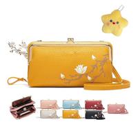 Women Sling Cross-Body Wallet with Mobile Cell Phone Holder, Embroidery Phone Wallet Crossbody for Urban Commuting Women, Yellow, B, Crossbody Small Square Bag