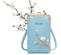 Women Sling Cross-Body Wallet With Mobile Cell Phone Holder,Small Lightweight One Shoulder Pu Leather (Blue)