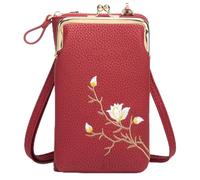 Women Sling Cross-Body Wallet With Mobile Cell Phone Holder, Travel Crossbody Bags, Pocket Purse Mini Coin Clutch Bag (Red)