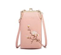 Women Sling CrossBody Wallet with Mobile Cell Phone Holder,New Travel Bags Purse Pocket Small Leather Mini Credit Slots Shoulder Card Fanny Adjustable for Girls Ladies (Pink)