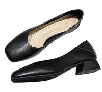 Women Slip On Casual Low Mid Heel Shoes Solid Granny Walk Shoes Breathable Soft-Soled Chunky Block Pumps Dress Shoes