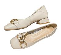 Women Slip On Casual Low Mid Heel Shoes Solid Granny Walk Shoes Breathable Soft-Soled Chunky Block Pumps Dress Shoes