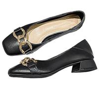 Women Slip On Casual Low Mid Heel Shoes Solid Granny Walk Shoes Breathable Soft-Soled Chunky Block Pumps Dress Shoes