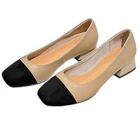 Women Slip On Casual Low Mid Heel Shoes Solid Granny Walk Shoes Breathable Soft-Soled Chunky Block Pumps Dress Shoes