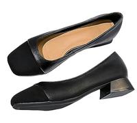 Women Slip On Casual Low Mid Heel Shoes Solid Granny Walk Shoes Breathable Soft-Soled Chunky Block Pumps Dress Shoes