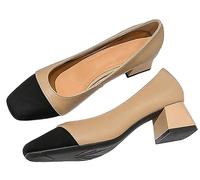 Women Slip On Casual Low Mid Heel Shoes Solid Granny Walk Shoes Breathable Soft-Soled Chunky Block Pumps Dress Shoes