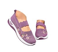 Women Slip on Flat Shoes Orthopedic Mesh Walking Shoes Flat Breathable Non-Slip Lightweight Walking Shoe Outdoor Indoor Athletic Fashion Training Sneaker Ladies Soft Espadrille Shoe Purple