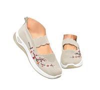 Women Slip on Flat Shoes Orthopedic Mesh Walking Shoes Flat Breathable Non-Slip Lightweight Walking Shoe Outdoor Indoor Athletic Fashion Training Sneaker Ladies Soft Espadrille Shoe Beige