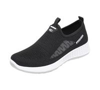 Women Slip On Knit Wedge Walking Sneakers No Laces Low Top Black