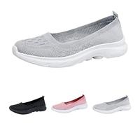 Women Slip On Memory Foam Walk Shoes Wide Fit Breathable Mesh Walking Running Sports Pumps Comfortable Arch Support Soft Sole Athletic Tennis Sneakers Non Slip Low Top Orthopedic Shoes Grey