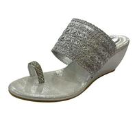 Women Slip-On Sandals Ethnic Wedge Heels Party Casual Shoes Comfortable Traditional Platforms Wedding Footwear, Silver, 3 UK