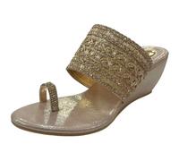 Women Slip-On Sandals Ethnic Wedge Heels Party Casual Shoes Comfortable Traditional Platforms Wedding Footwear, Rose Gold, 4 UK