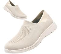 Women Slip On Shoes Air Cushion Memory Foam Comfort Ladies Trainers Elastic Casual Flat Low Top Sneaker Pumps Lightweight Athletic Sneakers (Color : Beige, Size : 8.5 UK)