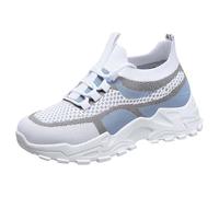 Women Slip On Walking Shoes Breathable Knit Mesh & Non-Slip Soft Sole, Lightweight Arch Support Comfort for Work Travel (Blue, 6.5)