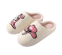 Women Slippers Men Women Autumn Winter Boot Pattern Thick Warm Casual Cotton Slippers (White, 41)