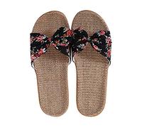 Women Slippers Non-Slip Linen Sliders Flip Flops Lovely Summer Sandals Lightweight Open Toe Footwear Sandals Casual Flat Sandals Indoor Outdoor Beach Slides Pool House Holiday Slippers