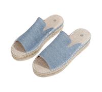 Women Slippers Women's Flat Heel Handmade Straw Real Rope Platform Slipper Sandals Blue