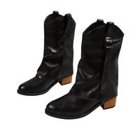 Women Slouchy Ankle Boots Wide Fitting Round Head Chunky Heel Boots Black