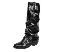 Women Slouchy Knee High Boots Flat Heel Mid Tube Knights Boots Renaissance Cosplay Boot Casual Round Toe Pull On Riding Biker Booties Riding Costume Shoes Casual Daily Ladies Cowboy Boot