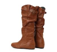 Women Slouchy Knee High Boots Low Wedge Heel Tall Boots | Soft Faux Leather Round Toe Pull On Pleated Height Flat Boots with Side Zipper for Fall Winter Daily Wear Office to Weekend