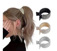 Women Small Hair Clips Barrettes Grips, 3 PC Hair Claw for High Ponytail Diamante Sparkly Accessories Crystal Hairpins, Wedding Guest Everyday Wear Prom Party Ponytail Holder Women Girls Gift