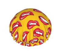 Women Smiling and Biting Her Red Lips print Stylish Shower Cap Reusable Shower Cap Women Large Shower Cap for Braids Long Hair