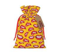 Women Smiling And Biting Her Red Lips Printing Fashion Bag Lightweight Drawstring Pouch With Kraft Tag For Christmas Halloween