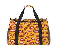 Women Smiling and Biting Her Red Lips Travel Duffel Bag Weekend Bag Weekender Overnight Carry On Hand Bag Workout Sport Hospital