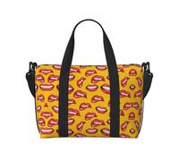 Women Smiling and Biting Her Red Mouth Print Handheld Crossbody Travel Bag Single Shoulder Handbag Sports and Fitness Bag Travel Luggage Bag