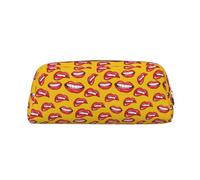 Women Smiling And Biting Her Red Mouth Print Leather Pencil Case Bag Spacious And Stylish Zipper Office Pencil Pouch