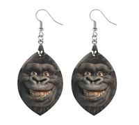 Women Smiling Gorilla Photo Wooden Earrings Lightweight Dangle Earrings Geometric Drop Earring Vintage Apricot Retro Daily Wear Jewelry Gift for Wedding Party Graduation