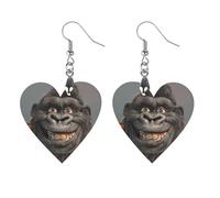 Women Smiling Gorilla Photo Wooden Earrings Lightweight Dangle Earrings Geometric Drop Earring Vintage Heart-Shaped Retro Daily Wear Jewelry Gift for Wedding Party Graduation
