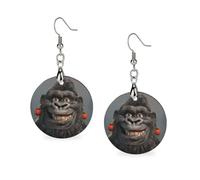 Women Smiling Gorilla Photo Wooden Earrings Lightweight Dangle Earrings Geometric Drop Earring Vintage Round Retro Daily Wear Jewelry Gift for Wedding Party Graduation