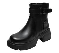 Women Snow Boots Boots with Fleece for Autumn and Winter Warm Korean Style Retro Versatile Petite Lightweight and Elevator Ankle Boots Lace Up Boots Women (Black, 35)