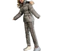 Women Snow Suit 2pcs Winter Outfits Ski Suits Quilted Jacket Pants Hooded Zip Puffer Coat Padded Joggers for Skiing Jumpers for Women uk